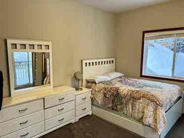Large, walk-in closet, private deck