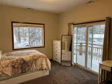 Large, walk-in closet, private deck
