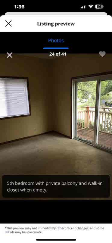 Large, walk-in closet, private deck
