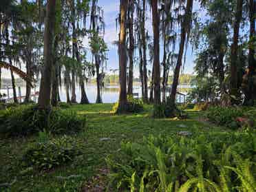 Rustic cottage on a serene lake.