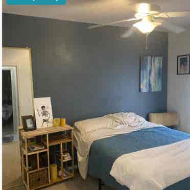 Bedroom with detached bathroom