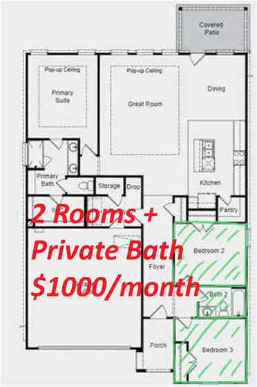 2 Room + Private Bath for Rent