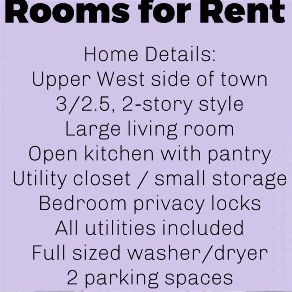 Rooms for rent in west side area