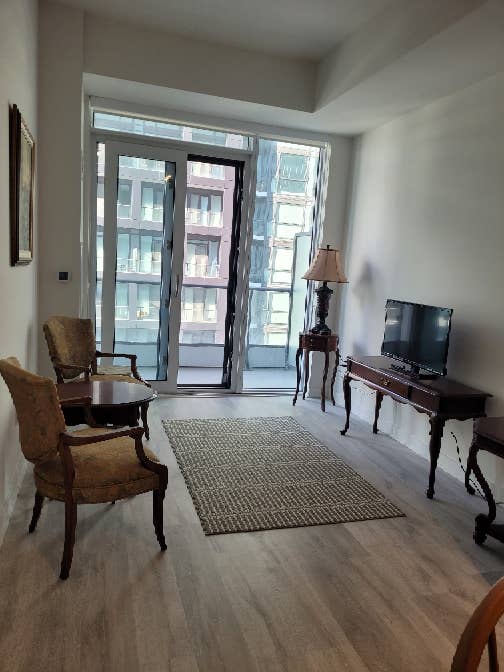 Small bedroom in a brand new condo.