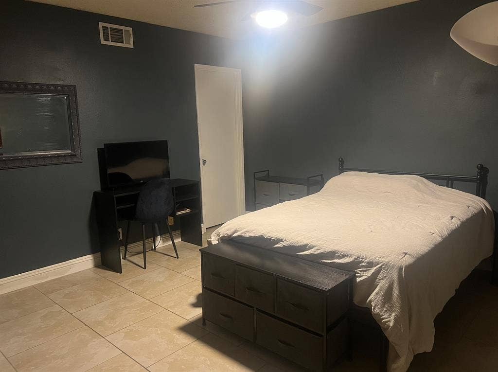 bedroom + shared bathroom