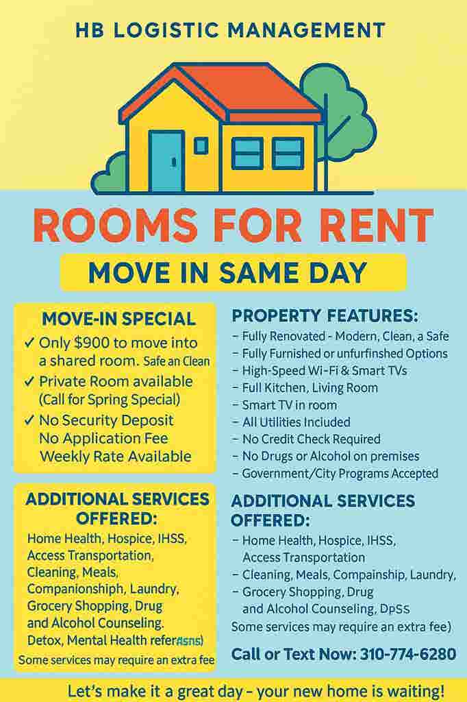 SHARED AND PRIVATE ROOMS AVAILABLE!
