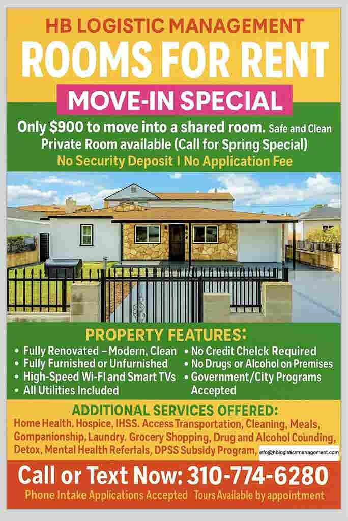 SHARED AND PRIVATE ROOMS AVAILABLE!