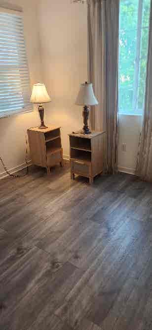 Room is renovated flooring painted