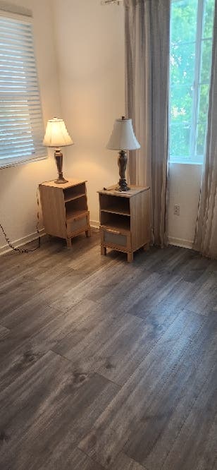 Room is renovated flooring painted