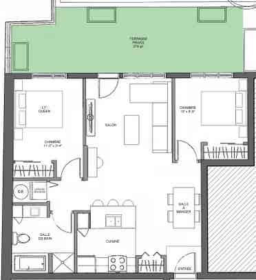 4½ Semi-Meublé/Terrasse Privé