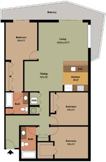 Master bedroom in a 3-bedroom apt!