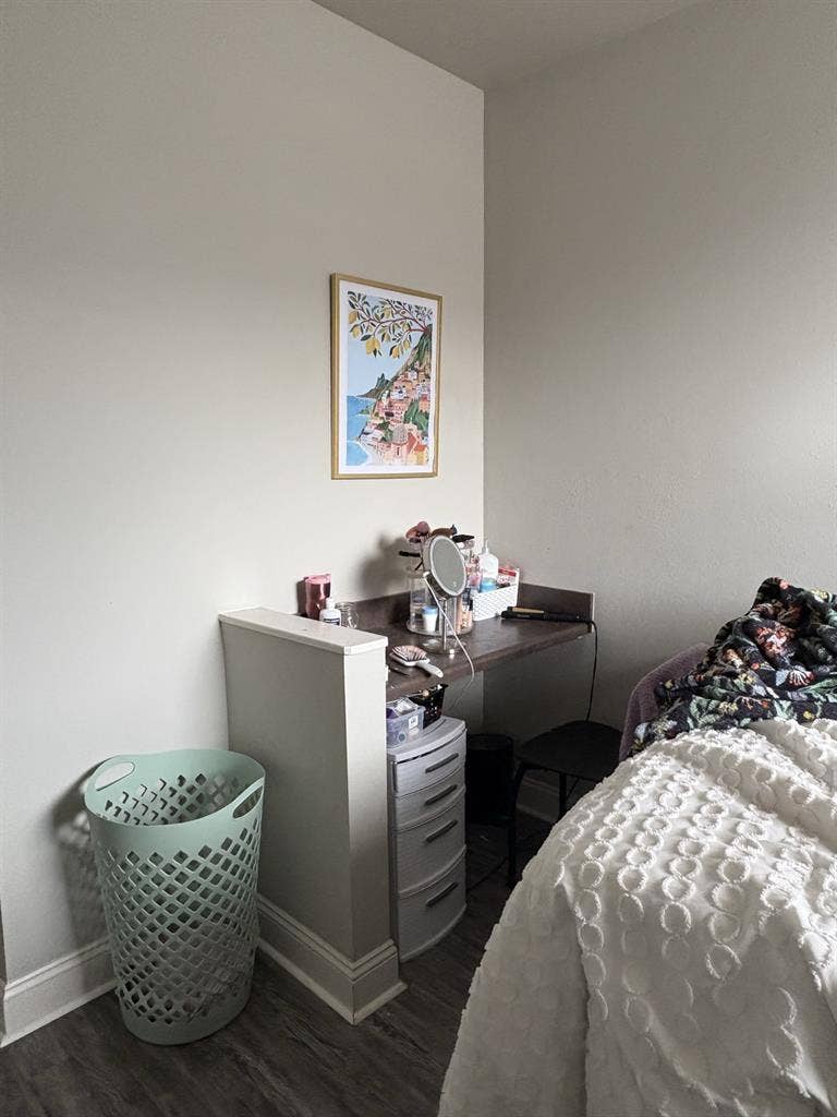 Bedroom/bathroom in an apartment