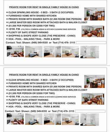 Rooms available for rent in Chino