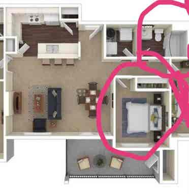 Private bedroom and bathroom