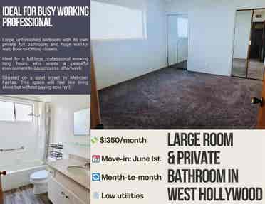 Large unfurnished room+PRIVATE bath