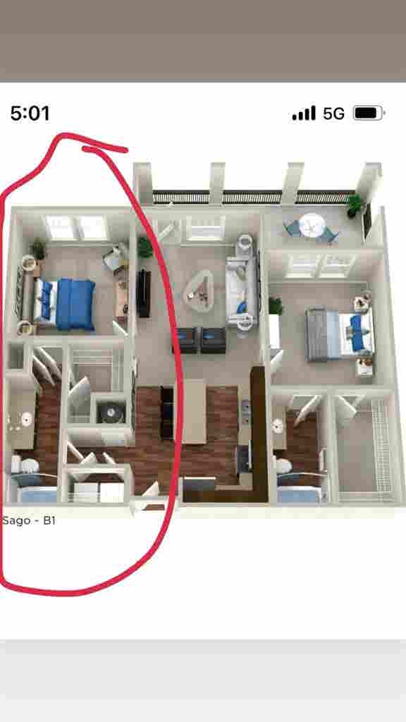 Bedroom for rent in apartment