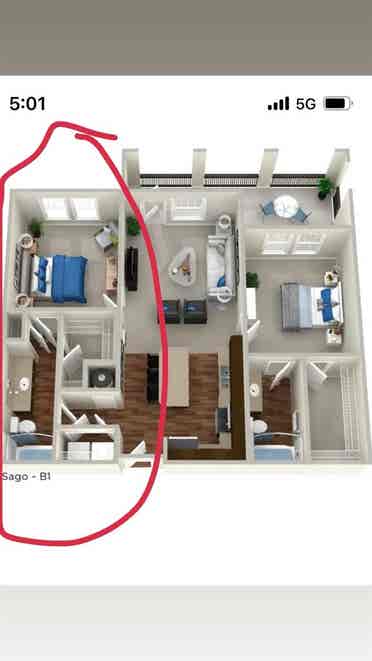 Bedroom for rent in apartment