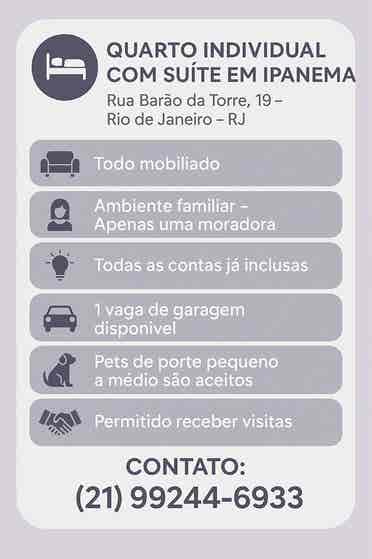 Quarto individual c suíte mobiliado