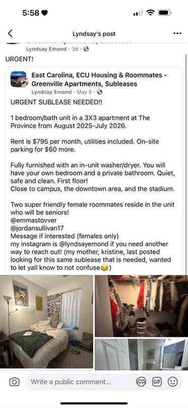 URGENT SUBLEASE! WILL PAY 1ST MONTH