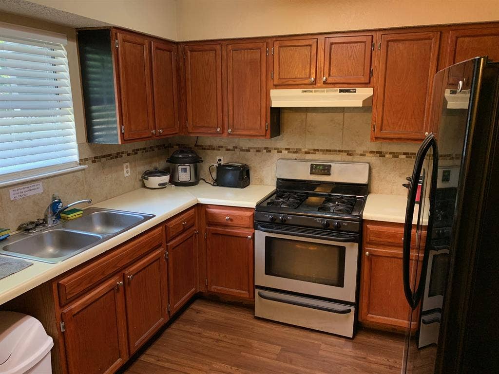 Bedroom in a house with bills paid