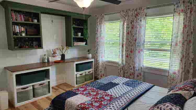 A cozy garden-view bedroom