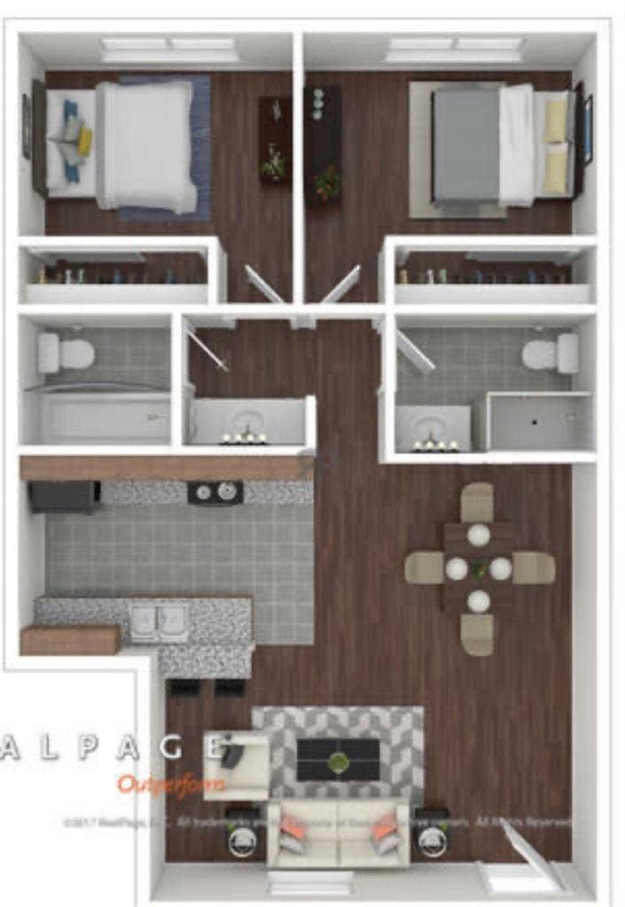 Two bathrooms two bedroomsapartment