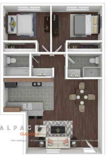Two bathrooms two bedroomsapartment