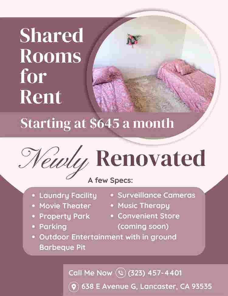 Shared Rooms 4 Rent starting @ $