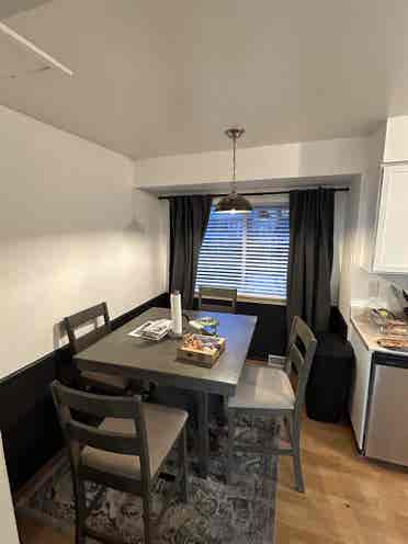 Furnished room with mini fridge