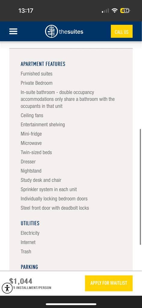 The Suites waitlisted private dorm.