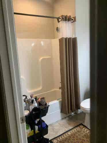 Room with amenities in townhouse.