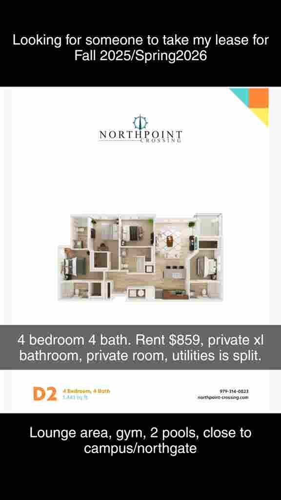 Private room and bathroom for lease