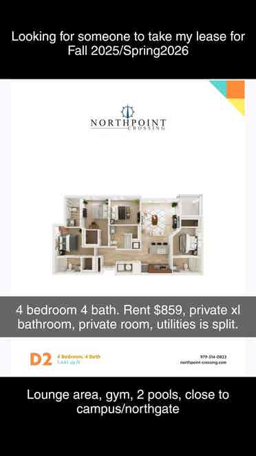 Private room and bathroom for lease