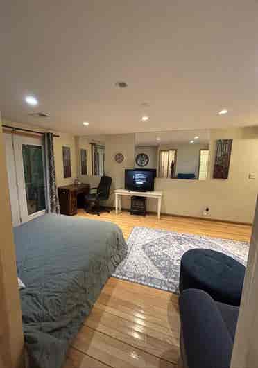 Lower level with private bathroom.