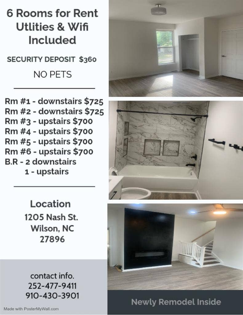 6 Rooms For Rent starting at $