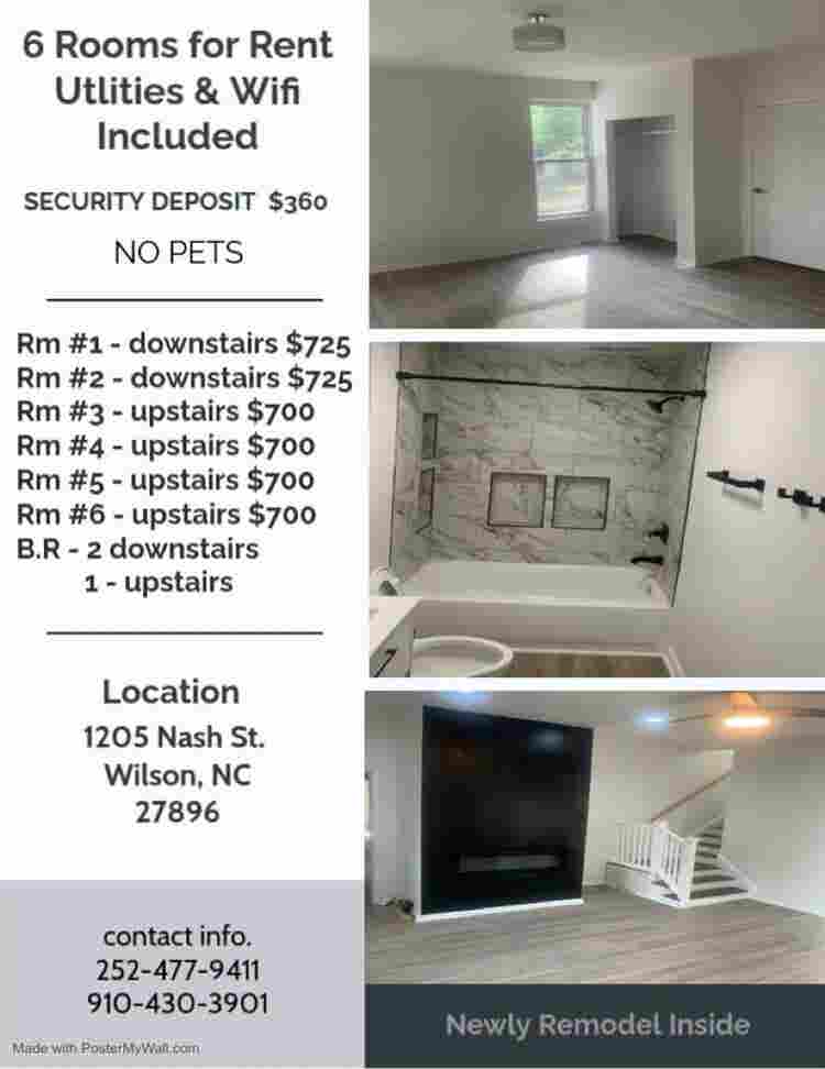 6 Rooms For Rent starting at $