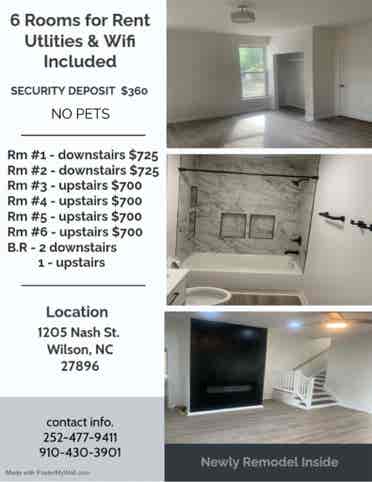 6 Rooms For Rent starting at $