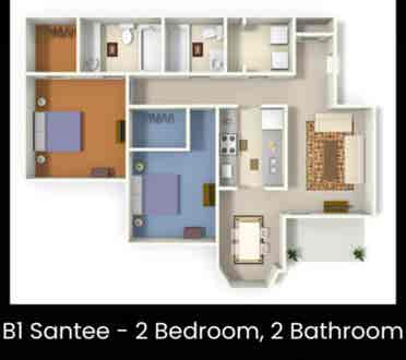 2 bed/bath apartment sublease
