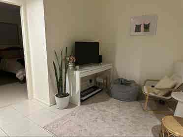 Furnished bedroom and living area