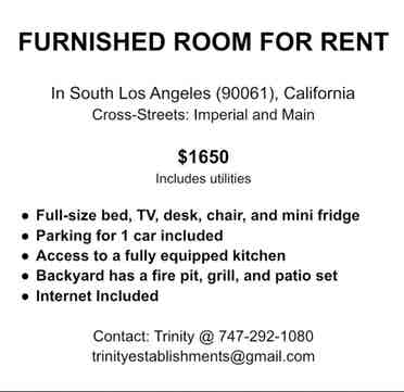 Room for rent in South LA