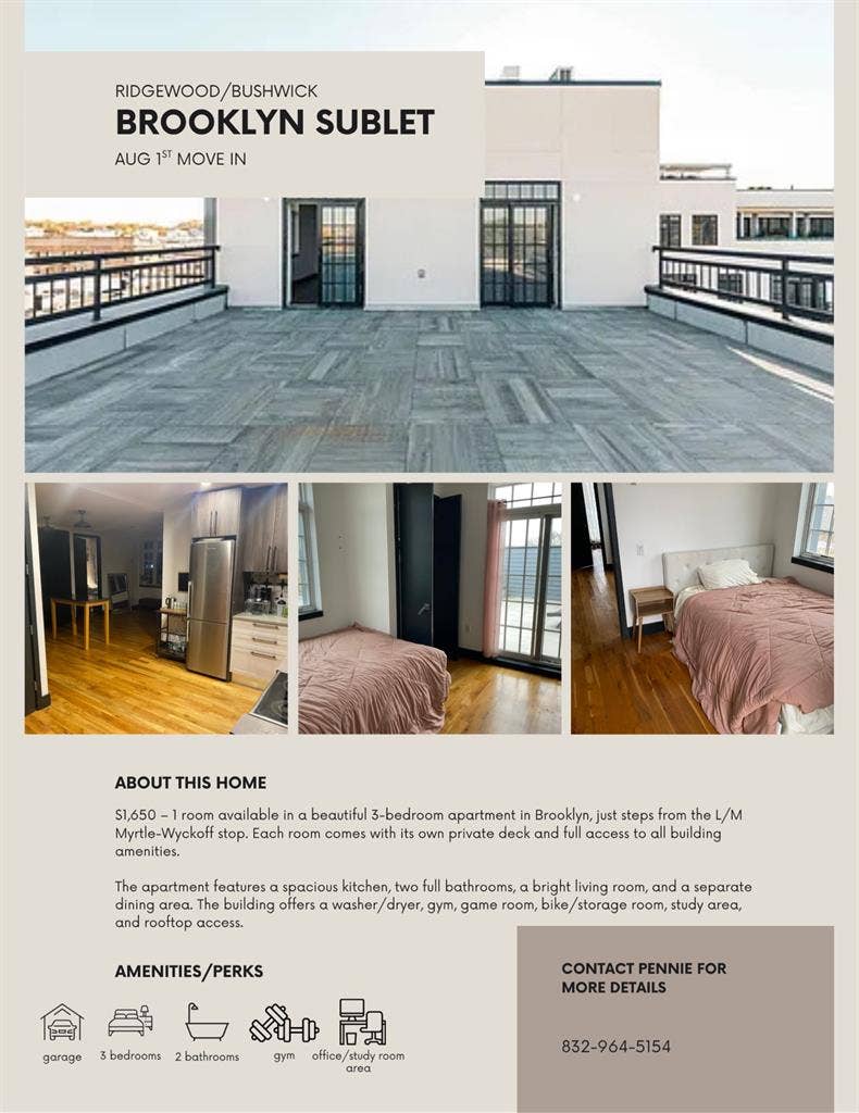 Aug. 1st move in! Private deck