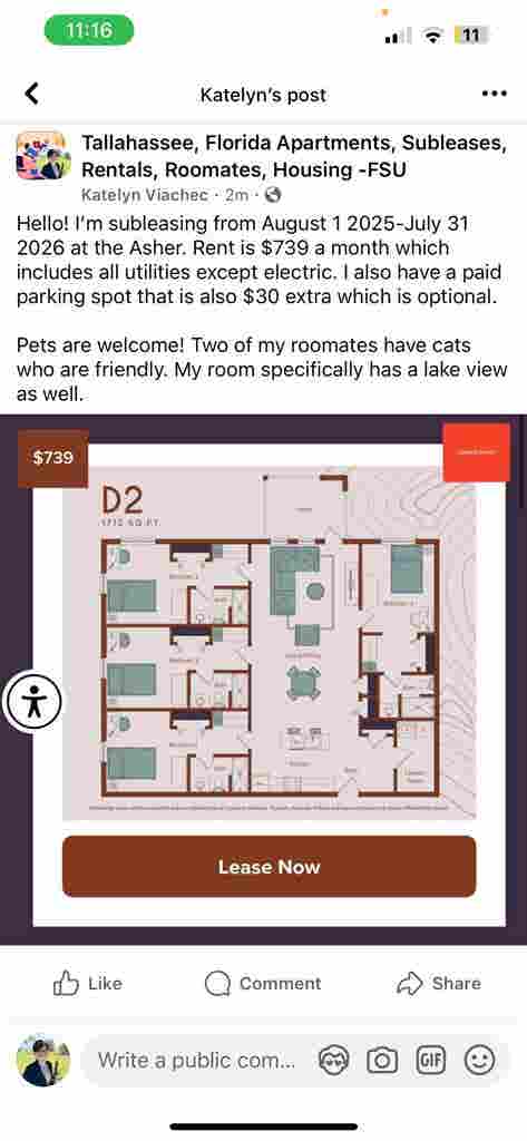 Sublease for August