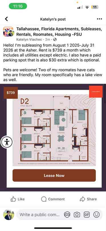 Sublease for August