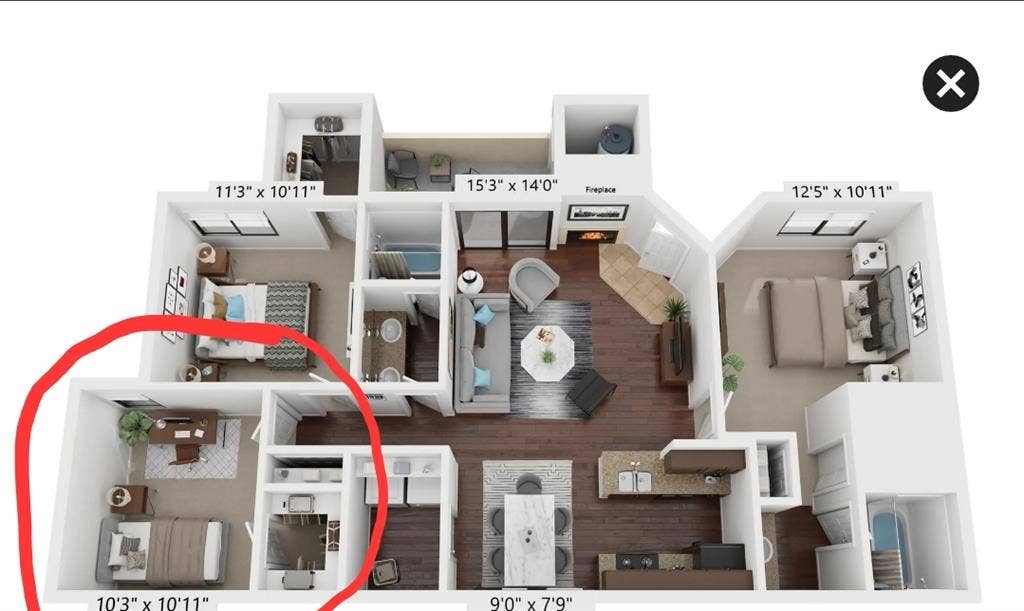 Unfurnished Room in 3BR/2BA