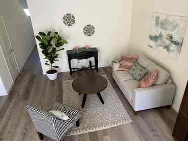 Furnished bedroom en suite bathroom