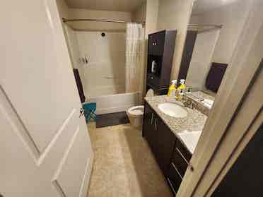 Bedroom and separate bathroom
