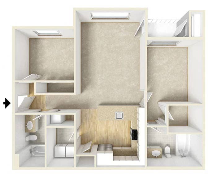Bedroom and separate bathroom