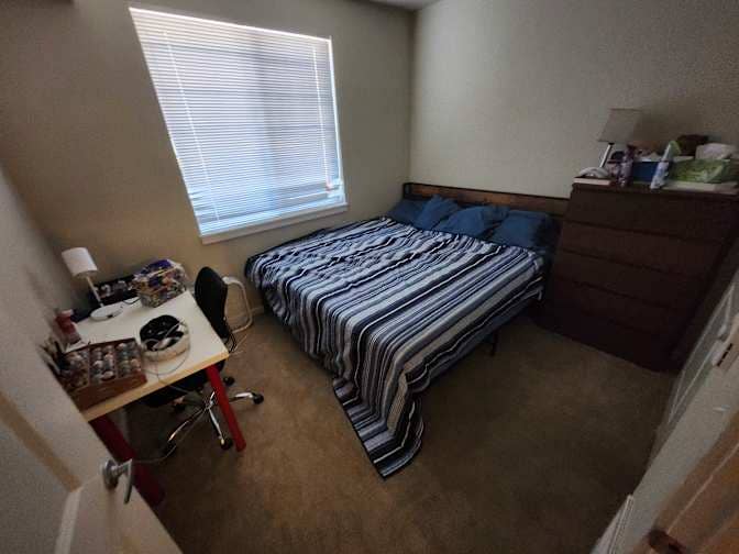 Bedroom and separate bathroom