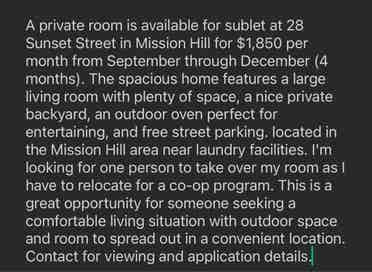 Looking for sublease