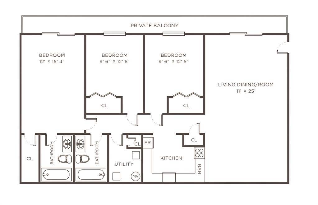 3 bedrooms + 2 bathrooms apartment!
